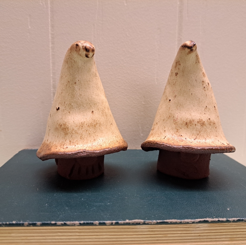 Rustic Handcrafted Brown and Tan Clay Pair Of Gnome Figurines - Picture 2 of 10